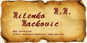Milenko Mačković vizit kartica